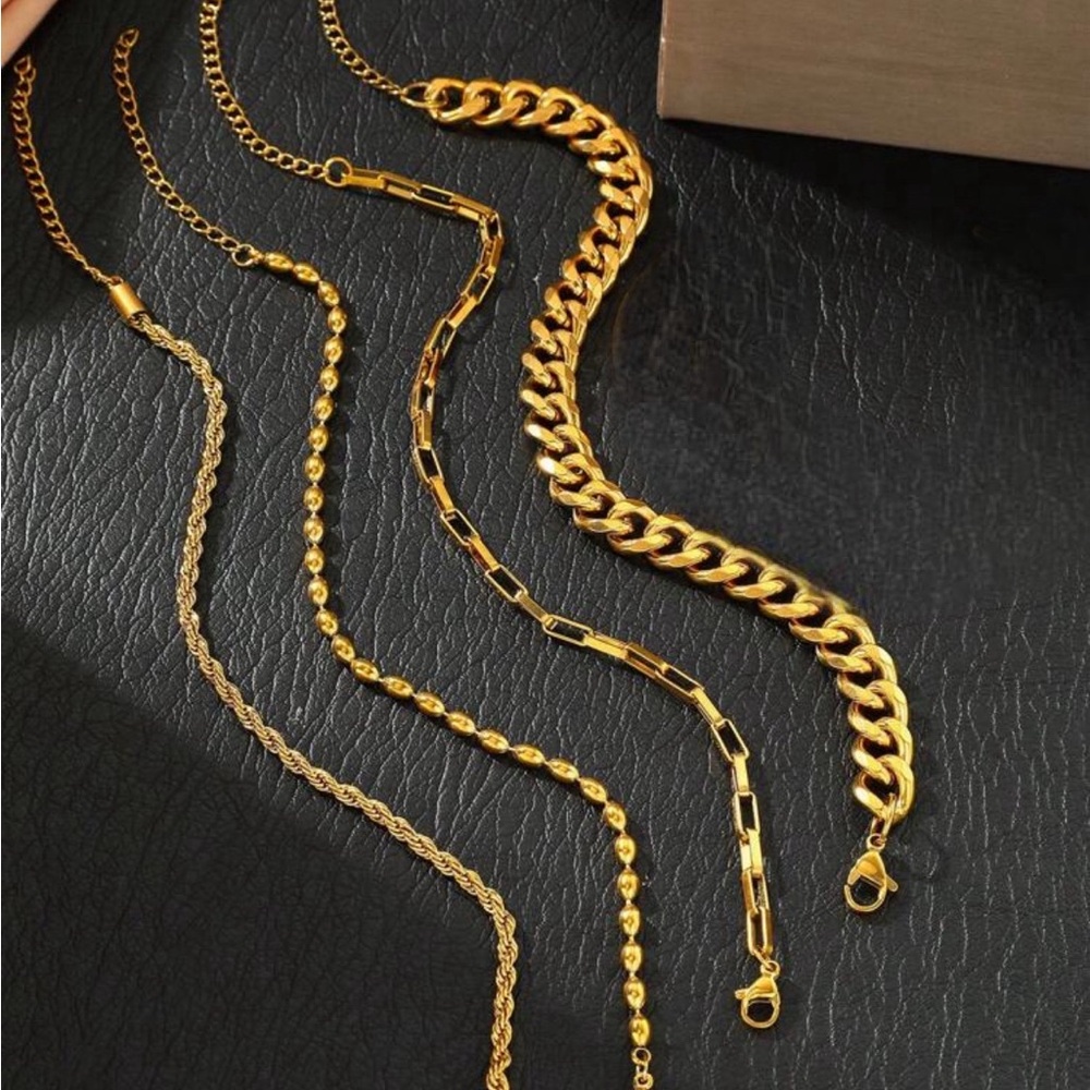 ✨ Gold Bracelet Stack | Cuban, Rope, Oval & Paperclip - Picture 2 of 7